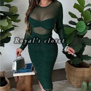 Emerald Green Long Sleeve Cut Out Bodycon Dress